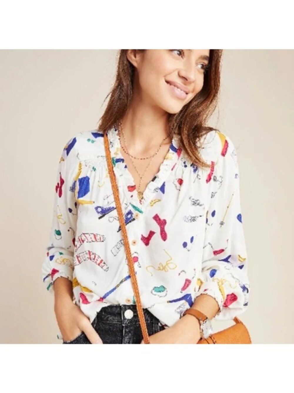 MAEVE ANTHROPOLOGIE MARISOL BLOUSE snow day 12 winter ski cozy novelty ruffle